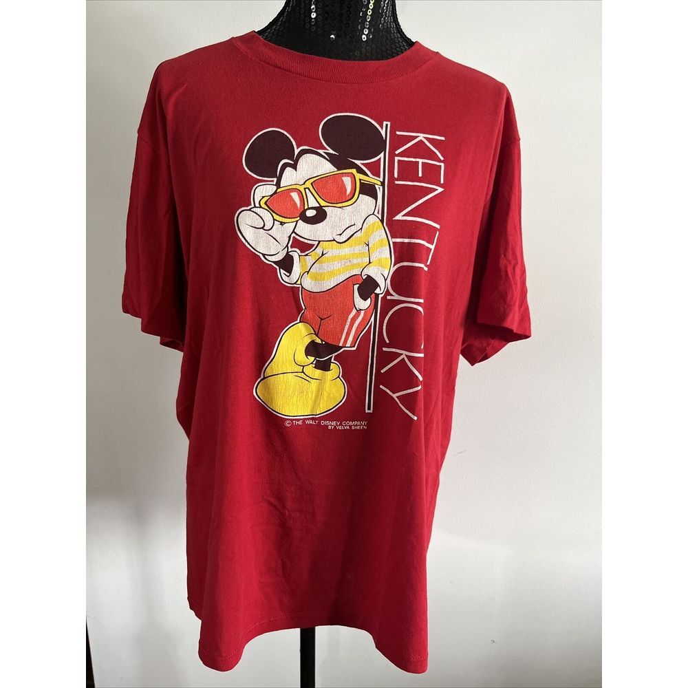 1980s Vintage Velva Sheen Red Kentucky Mickey Mouse TShirt Size XL Single Stitch